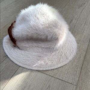 Kangol Beige Angora Bucket Hat with feather
